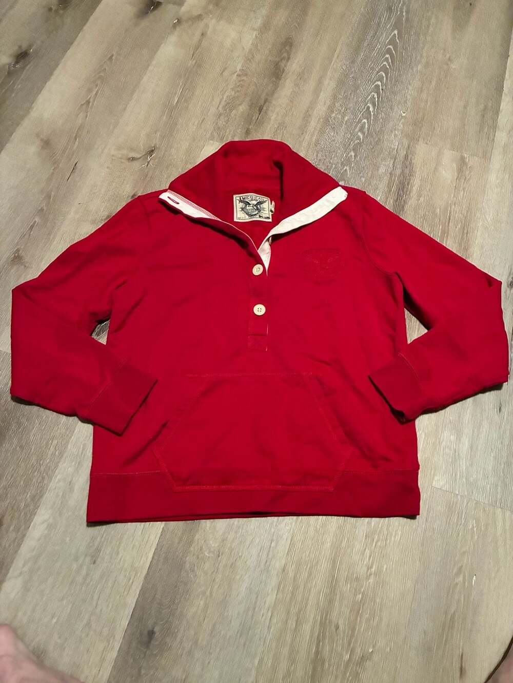 American Living Red 100% Cotton Sailor Shawl Collar Pullover Sweater with Kangar